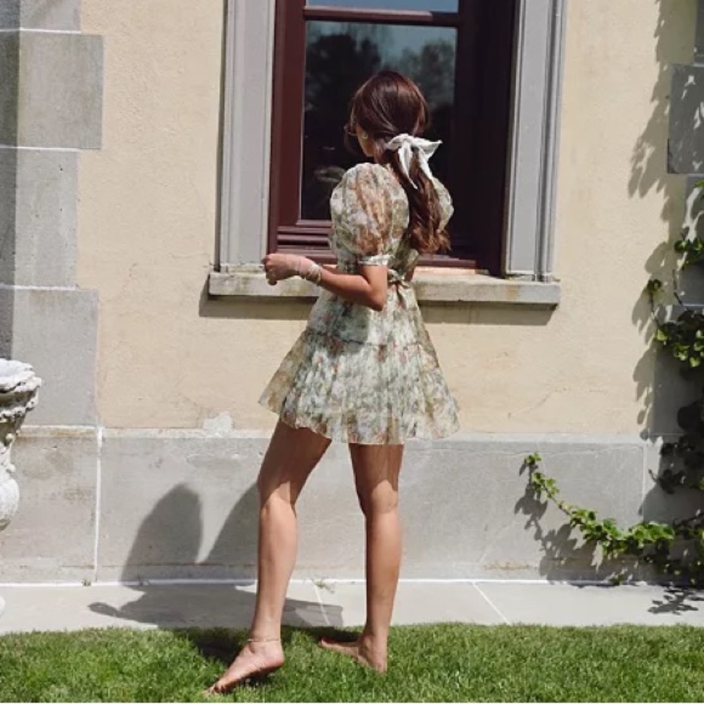 Danielle Bernstein Printed Organza Puff-Sleeve Mini Dress, Created for Macy's